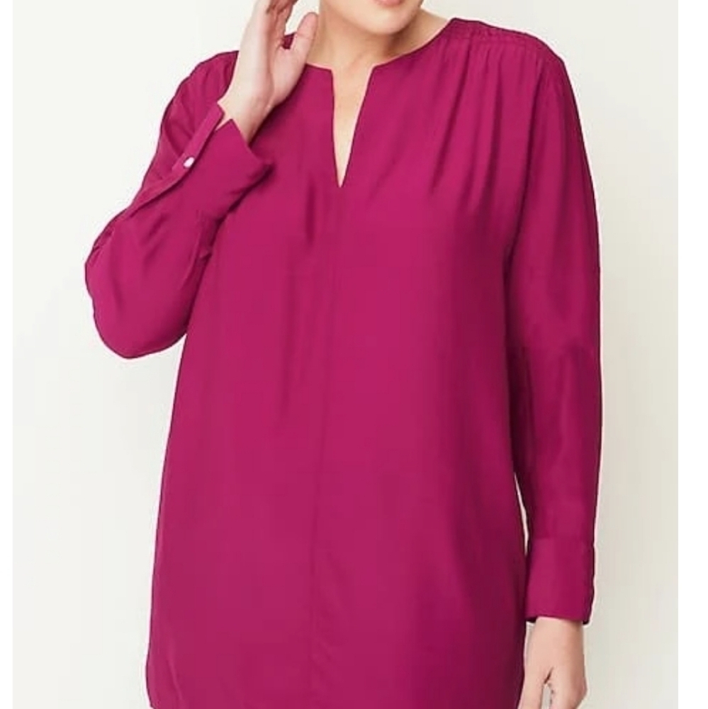 J Jill Smocked Split Neck Tunic Top Womens Large Pink Workwear Office - Picture 9 of 15
